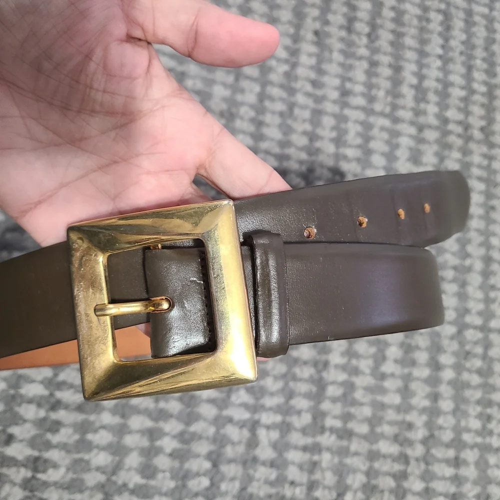 111 State‎ Brown Leather Belt with Gold Toned Buckle 32 Italy